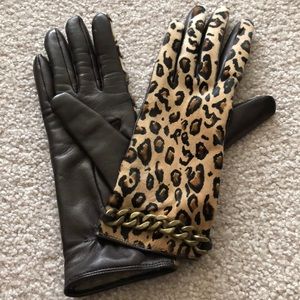 J CREW Gloves, Brown Leather & Animal Print, sz M